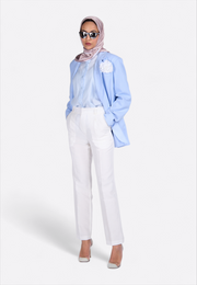 Model wearing EastVibe designer rose gold scarf, front straight view – East Vibe